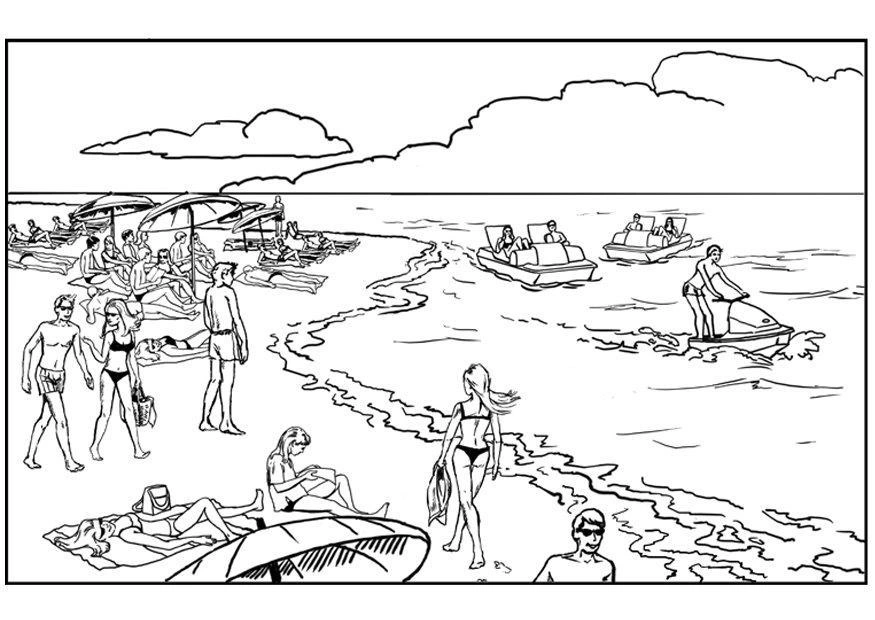 Coloring book people spend their holidays by the sea